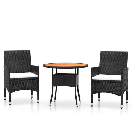Mobilier à dîner de jardin 3 pcs Résine tressée Noir