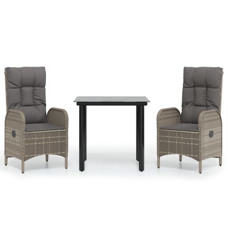 Mobilier à dîner de jardin 3pcs avec coussins noir et gris