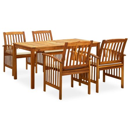 Mobilier à dîner de jardin 5 pcs avec coussins Acacia solide