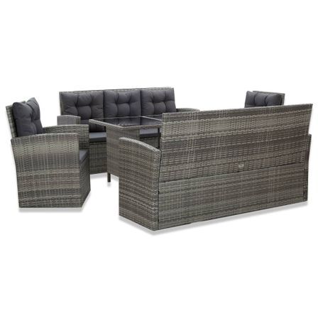 Mobilier à dîner de jardin 5pcs et coussins Résine tressée Gris