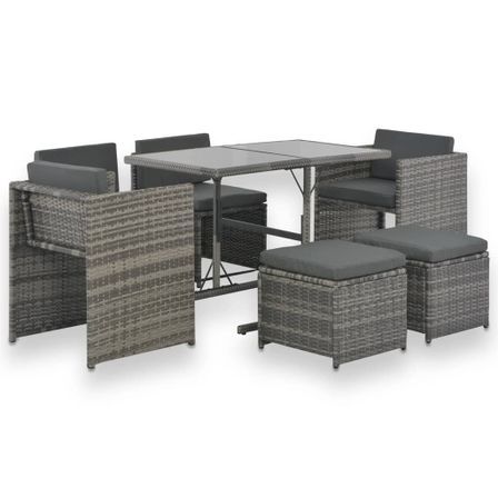 Mobilier à dîner de jardin 7pcs et coussins Résine tressée Gris 6