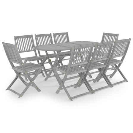 Mobilier à dîner de jardin 9 pcs Bois d'acacia massif Gris