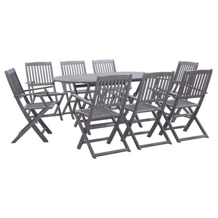 Mobilier à dîner de jardin 9 pcs Bois d'acacia massif Gris 2