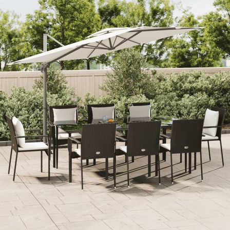 Mobilier à dîner de jardin 9pcs et coussins noir résine tressée