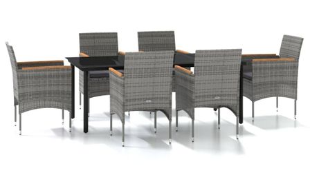 Mobilier à dîner de jardin avec coussins 7 pcs Gris et noir