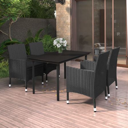 Mobilier à dîner de jardin coussins 5 pcs Résine tressée Verre