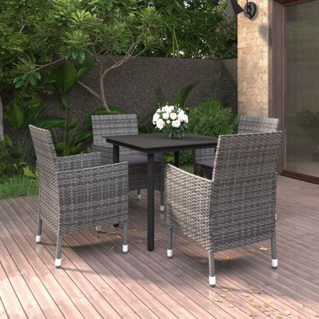 Mobilier à dîner de jardin coussins 5 pcs Résine tressée Verre