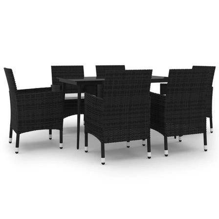 Mobilier à dîner de jardin coussins 7 pcs Résine tressée Verre