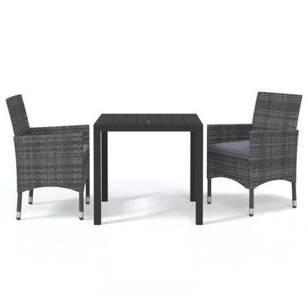 Mobilier à dîner de jardin et coussins 3pcs Résine tressée Gris
