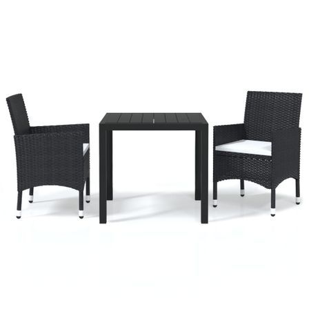 Mobilier à dîner de jardin et coussins 3pcs Résine tressée Noir