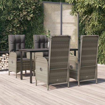 Mobilier à dîner de jardin et coussins 5 pcs noir et gris