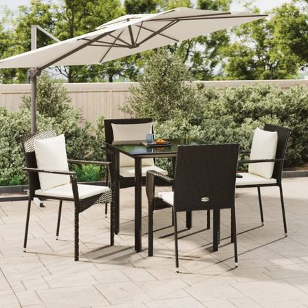 Mobilier à dîner de jardin et coussins 5pcs Noir Résine tressée