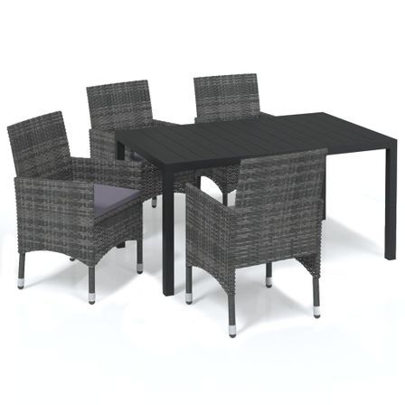 Mobilier à dîner de jardin et coussins 5pcs Résine tressée Gris