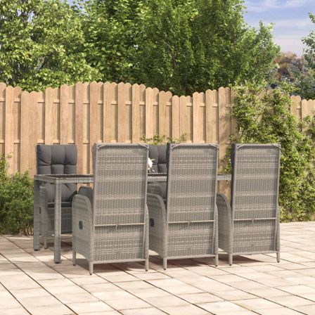 Mobilier à dîner de jardin et coussins 7 pcs gris rotin