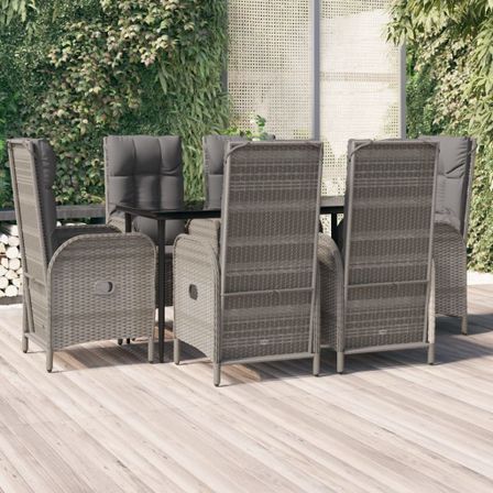 Mobilier à dîner de jardin et coussins 7 pcs Noir et gris Rotin