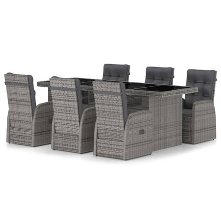 Mobilier à dîner jardin 7 pcs avec coussins Résine tressée Gris