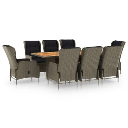 Mobilier à dîner jardin 9 pcs et coussins Résine tressée Marron 3