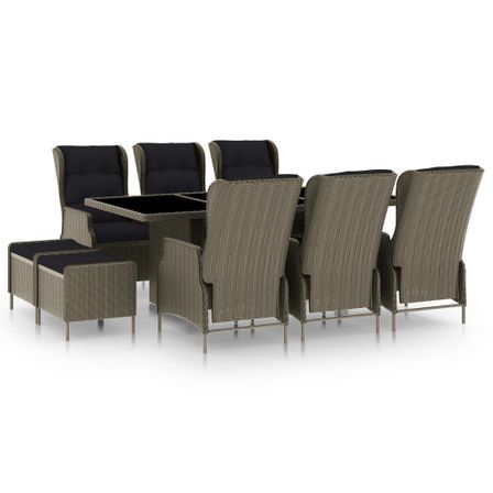 Mobilier à dîner jardin 9 pcs et coussins Résine tressée Marron 2