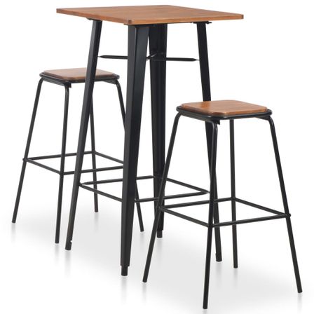 Mobilier de bar 3 pcs Acier Noir et marron