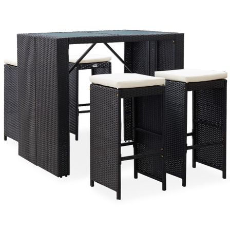 Mobilier de bar d'extérieur 5 pcs Résine tressée et verre Noir