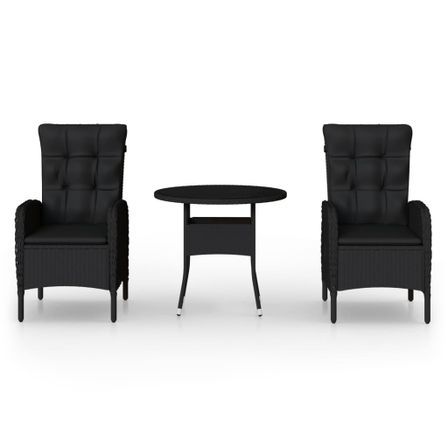 Mobilier de bistro de jardin 3 pcs Résine tressée Noir