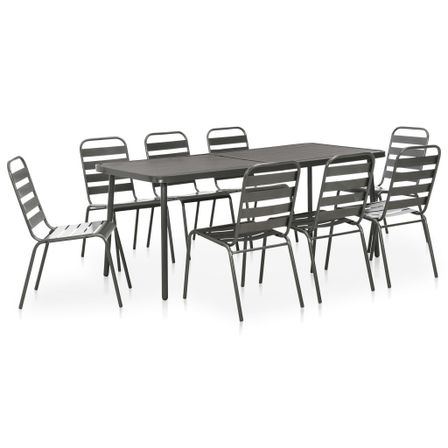 Mobilier de salle à manger d'extérieur 9 pcs Acier Gris foncé
