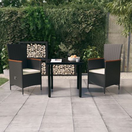 Mobilier de salle à manger de jardin avec coussins 3 pcs Noir