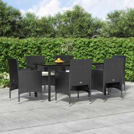 Mobilier de salle à manger de jardin avec coussins 7 pcs Noir