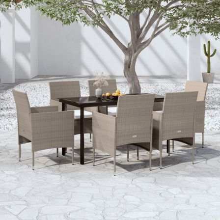 Mobilier de salle à manger de jardin coussins 7 pcs Beige/noir
