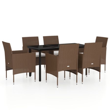 Mobilier de salle à manger de jardin coussins 7 pcs Marron/noir
