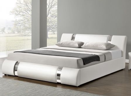 Lit design coffre 160x200 cm similicuir blanc et métal Ange