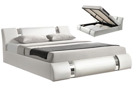 Lit coffre design 180x200 cm similicuir blanc et métal Ange
