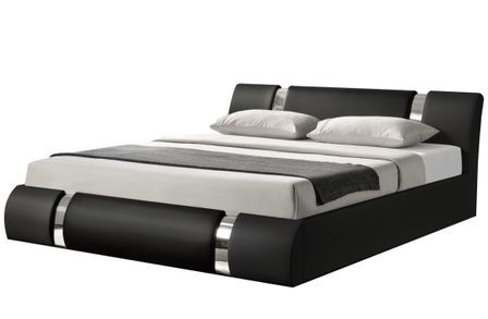 Lit coffre design 180x200 cm similicuir noir et métal Ange