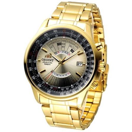 Orient Automatic Aviator Chrono Gent S/s Pvd Gold Multi Year Calendar Mineral Glass 43mm Wr 50mt FEU07004U