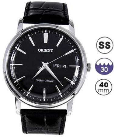 Orient Classic Day Date - S/s Case - Black Dial - Black Leather Strap - 40mm FUG1R002B6