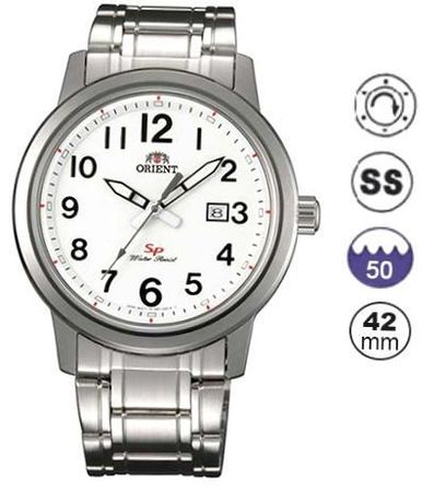 Orient Sport Quartz Gent - Ss Case - Ss Strap - White Dial - Quartz - Time-date - Mineral Glass - 42mm - 5atm FUNF1004W0