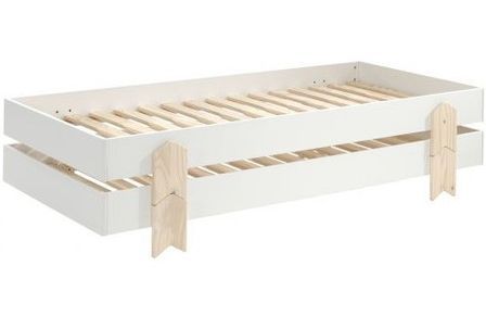 Pack de 2 lits empilables pin massif blanc et bois clair Ridulo 90x200 cm