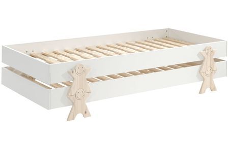 Pack de 2 lits empilables pin massif blanc et bois clair Fernando 90x200 cm