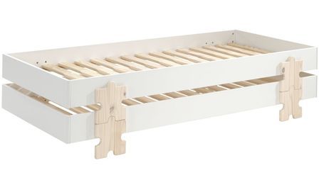 Pack de 2 lits empilables pin massif blanc et bois clair Valentino 90x200 cm