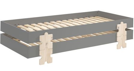 Pack de 2 lits empilables pin massif gris et bois clair Valentino 90x200 cm