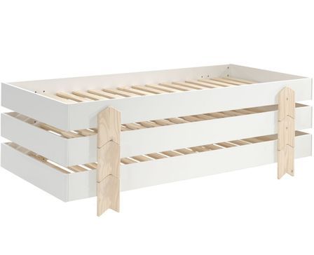 Pack de 3 lits empilables pin massif blanc et bois clair Ridulo 90x200 cm