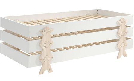 Pack de 3 lits empilables pin massif blanc et bois clair Fernando 90x200 cm