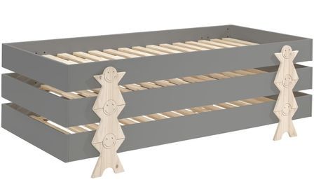 Pack de 3 lits empilables pin massif gris et bois clair Fernando 90x200 cm