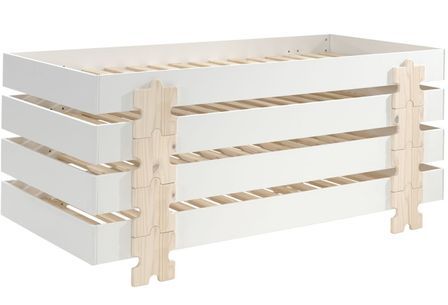 Pack de 4 lits empilables pin massif blanc et bois clair Valentino 90x200 cm