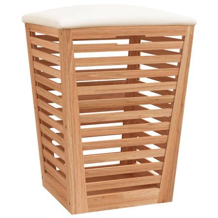 Panier à linge avec tabouret en bois massif de noyer 40,5 x 40,5 x 56 cm
