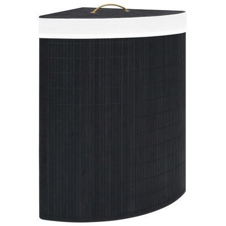 Panier à linge d'angle Bambou Noir 60 L
