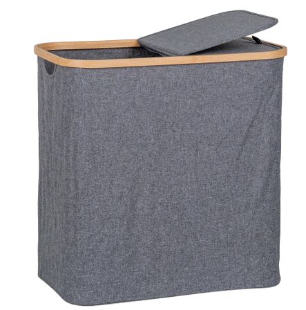 Panier à linge NOTO 54 cm – Bambou et polyester gris