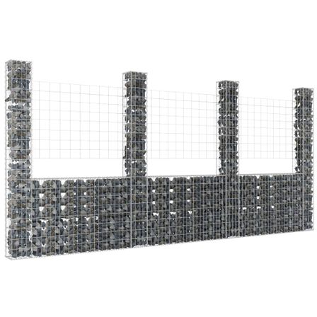 Panier de gabion en forme de U avec 4 poteaux Fer 380x20x200 cm