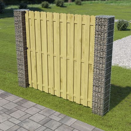 Panneau de clôture de jardin avec poteaux en gabion Bois de pin 2