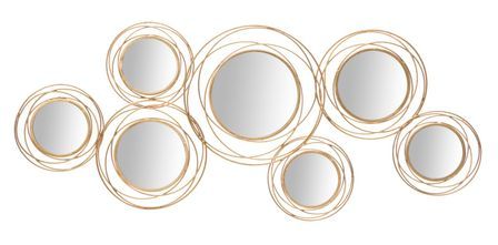 Panneau en fer avec miroirs dorés ronds 124,5 x 4 x 53,5 cm